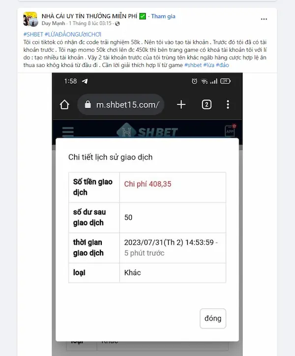 Shbet lừa đảo khóa tài khoản có tiền cược
